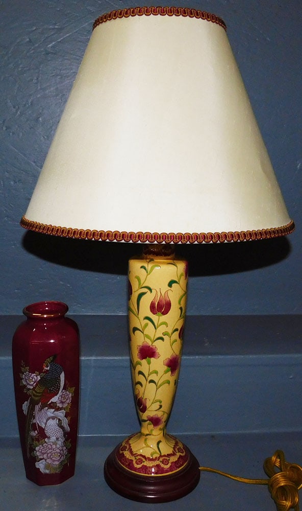 Paint Decorated Porcelain Lamp & Vase (1 of 2)