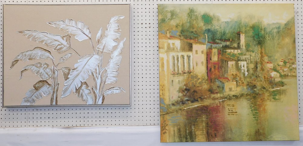Framed Oil on Canvas & Framed Painting on Fabric: Framed Oil on Canvas & Framed Painting on Fabric. 35" X 35" ALL DESCRIPTIONS AND ANY CONDITION STATEMENT GIVEN BY LANGSTON AUCTION GALLERY ARE STRICTLY OPINIONS AND LANGSTON'S SHALL HAVE NO RESPONSIBI