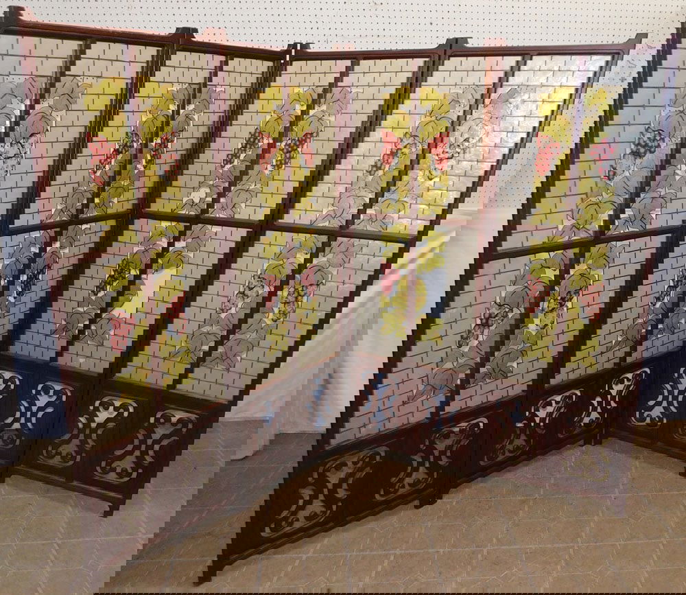 Mid Century Modern 4 Panel Walnut & Oyster Shell Room Divider (1 of 6)