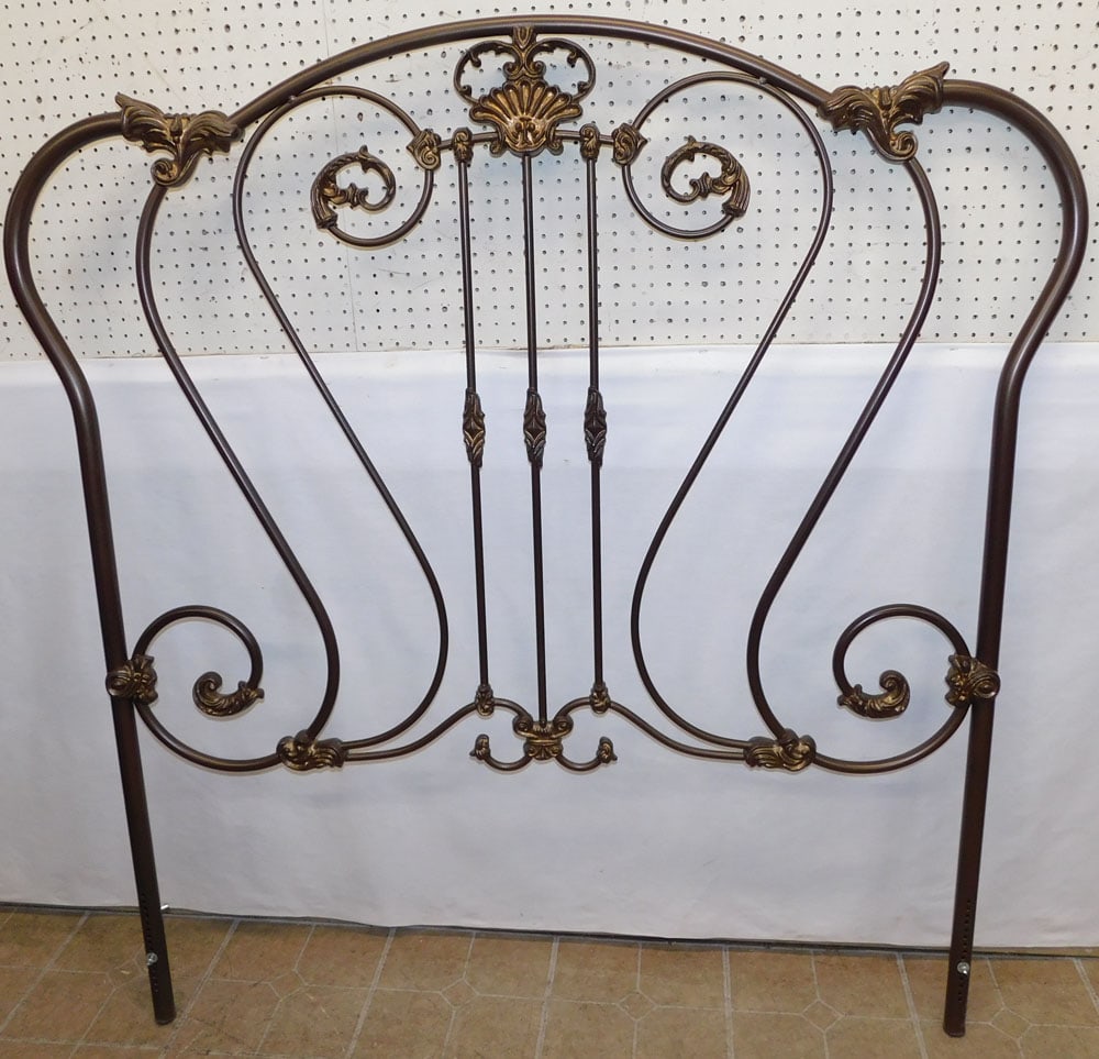 Painted Metal Headboard: Painted Metal Headboard . 59" W 61" H ALL DESCRIPTIONS AND ANY CONDITION STATEMENT GIVEN BY LANGSTON AUCTION GALLERY ARE STRICTLY OPINIONS AND LANGSTON'S SHALL HAVE NO RESPONSIBILITY FOR ERRORS OR OMI