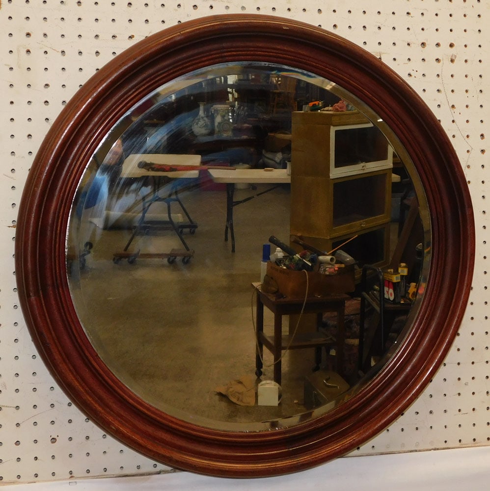 Mahogany Round Shadowbox Frame Bevel Edge Mirror (1 of 3)