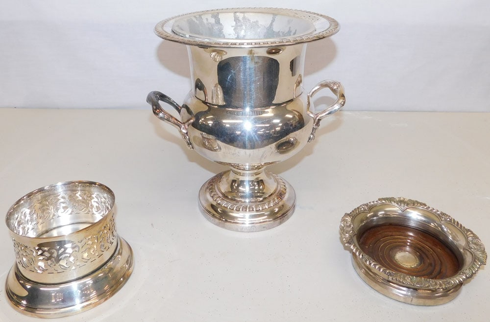 3 Pieces of Silverplate: 3 Pieces of Silverplate . 10 1/2" H ALL DESCRIPTIONS AND ANY CONDITION STATEMENT GIVEN BY LANGSTON AUCTION GALLERY ARE STRICTLY OPINIONS AND LANGSTON'S SHALL HAVE NO RESPONSIBILITY FOR ERRORS OR OMISS