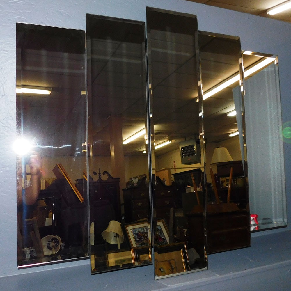 Modern Mirror: Modern Mirror . 40" X 36" ALL DESCRIPTIONS AND ANY CONDITION STATEMENT GIVEN BY LANGSTON AUCTION GALLERY ARE STRICTLY OPINIONS AND LANGSTON'S SHALL HAVE NO RESPONSIBILITY FOR ERRORS OR OMISSIONS. THE 