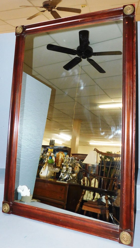 Mahogany Framed Mirror: Mahogany Framed Mirror. 30" X 46 1/4" ALL DESCRIPTIONS AND ANY CONDITION STATEMENT GIVEN BY LANGSTON AUCTION GALLERY ARE STRICTLY OPINIONS AND LANGSTON'S SHALL HAVE NO RESPONSIBILITY FOR ERRORS OR OMI