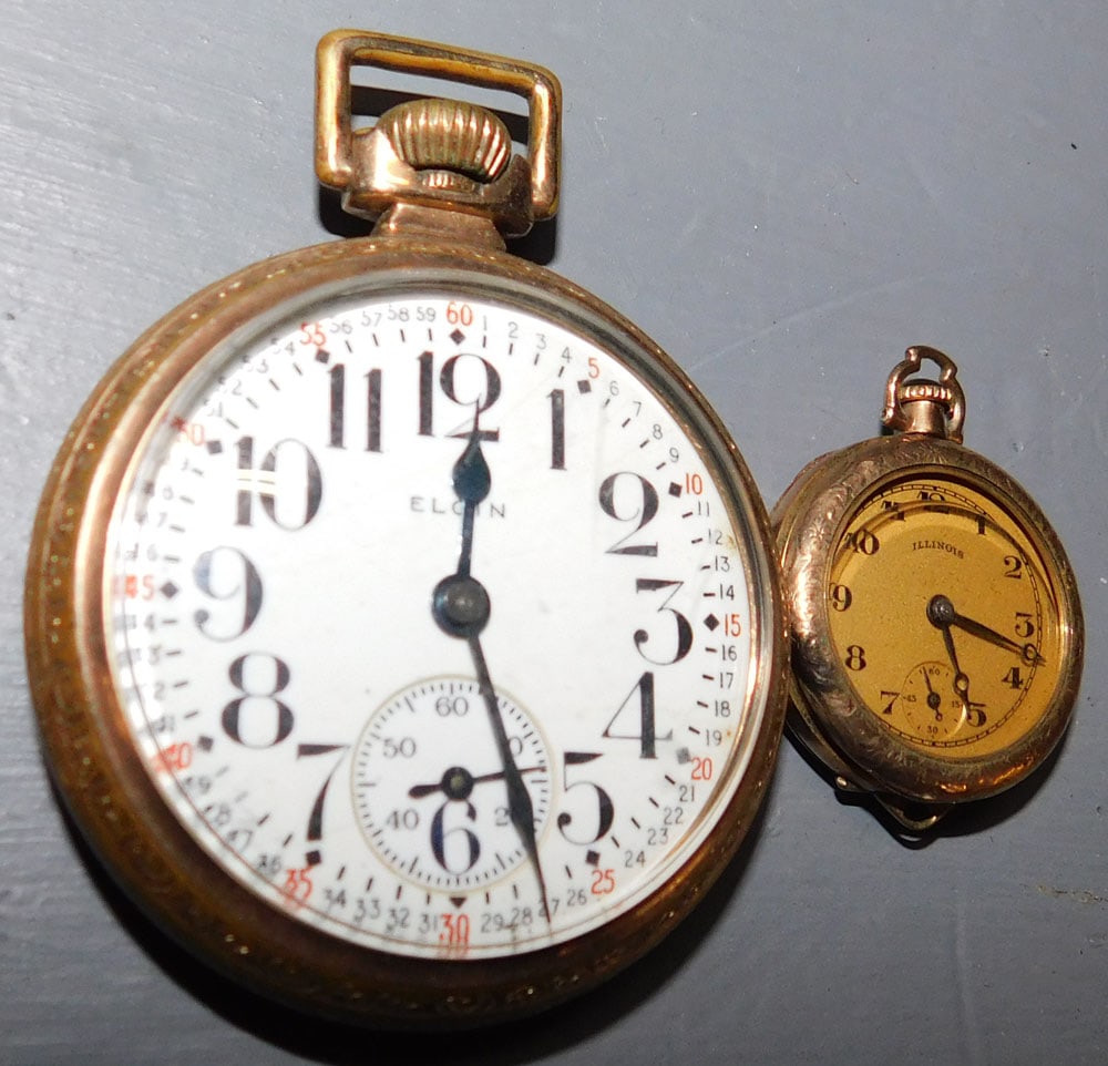 Elgin Pocket Watch & Illinois Pocket Watch: Elgin Pocket Watch & Illinois Pocket Watch . ALL DESCRIPTIONS AND ANY CONDITION STATEMENT GIVEN BY LANGSTON AUCTION GALLERY ARE STRICTLY OPINIONS AND LANGSTON'S SHALL HAVE NO RESPONSIBILITY FOR ERRORS