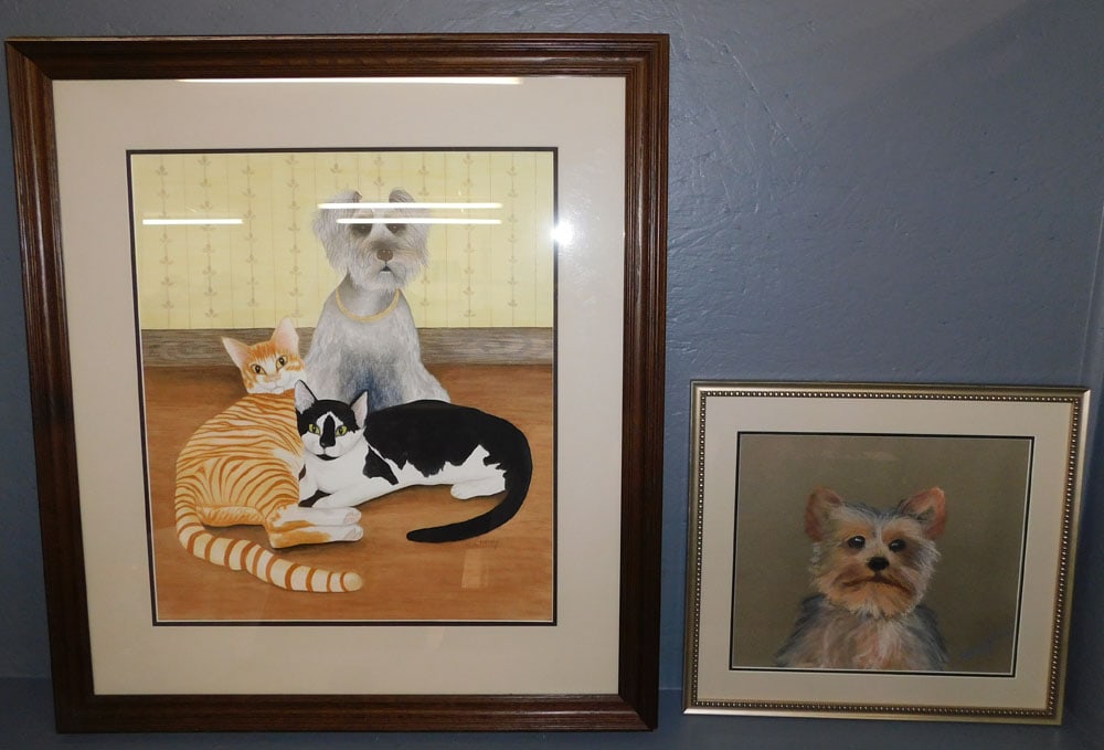 Framed Pastel Dog  & Framed Print Cat & Dogs (1 of 6)