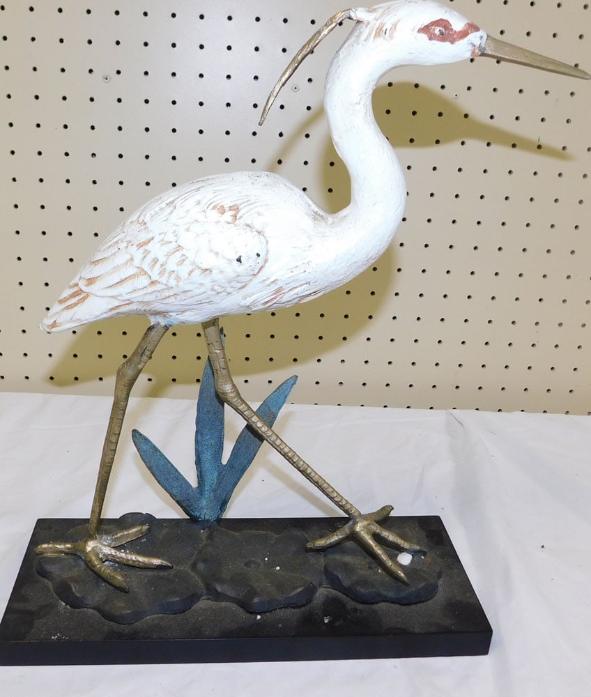Painted Metal Crane By Andrea Sadek: Painted Metal Crane By Andrea Sadek. ALL DESCRIPTIONS AND ANY CONDITION STATEMENT GIVEN BY LANGSTON AUCTION GALLERY ARE STRICTLY OPINIONS AND LANGSTON'S SHALL HAVE NO RESPONSIBILITY FOR ERRORS OR OMIS