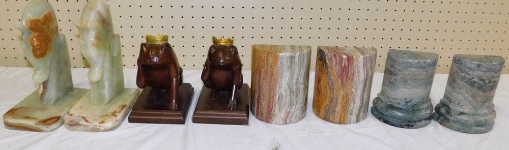 Three Pair Marble Bookends & One Pair Mahogany Bookends (1 of 5)