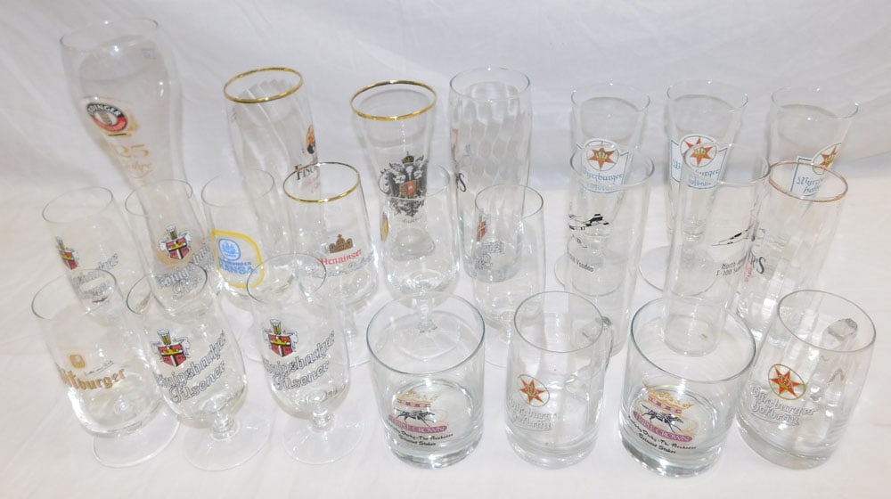 Lot German Beer Glasses: Lot German Beer Glasses. ALL DESCRIPTIONS AND ANY CONDITION STATEMENT GIVEN BY LANGSTON AUCTION GALLERY ARE STRICTLY OPINIONS AND LANGSTON'S SHALL HAVE NO RESPONSIBILITY FOR ERRORS OR OMISSIONS. THE A