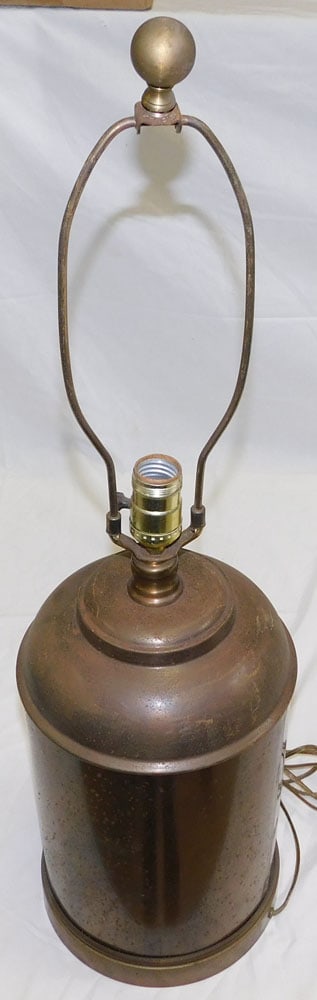 Tole Canister Lamp: Tole Canister Lamp. ALL DESCRIPTIONS AND ANY CONDITION STATEMENT GIVEN BY LANGSTON AUCTION GALLERY ARE STRICTLY OPINIONS AND LANGSTON'S SHALL HAVE NO RESPONSIBILITY FOR ERRORS OR OMISSIONS. THE ABSENC