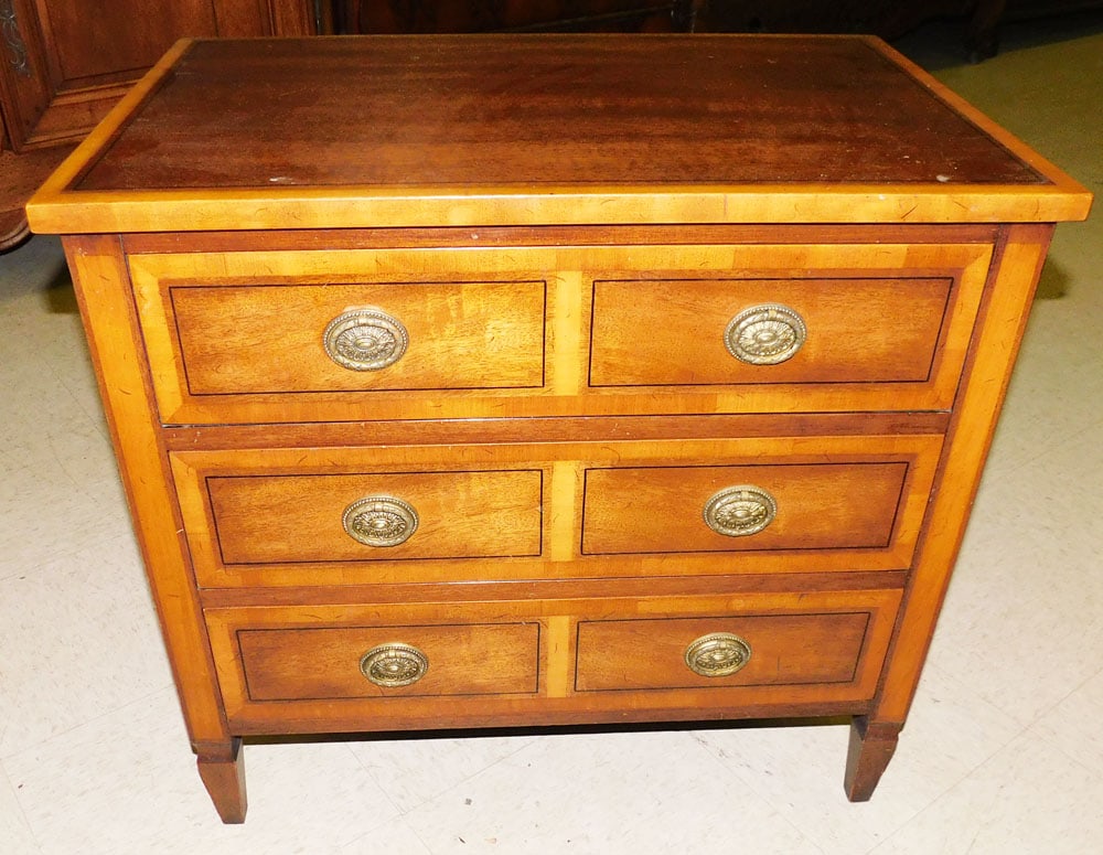 Mahogany Satinwood Banded Three Drawer Night Stand (1 of 6)