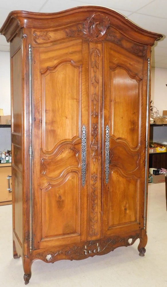19th C Walnut Carved Wardrobe With Wall Paper Interior (1 of 10)