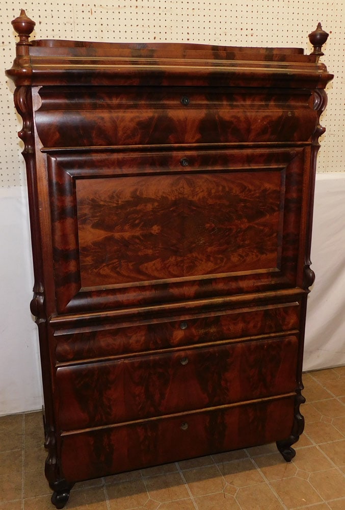 19th C Mahogany Empire Abbatant With Burl Satinwood Interior (1 of 13)