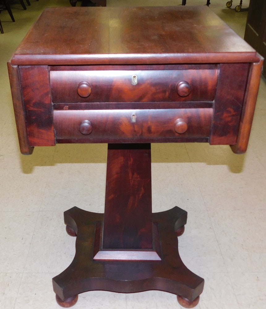 19th C Mahogany Empire Drop Leaf Two Drawer Night Stand (1 of 4)