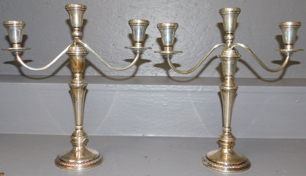 Pair Sterling Weighted Three Light Candelabras By Preisner (1 of 2)
