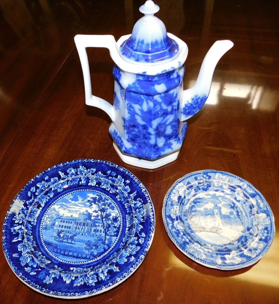 Three Antique Flow Blue Porcelain Items (1 of 6)