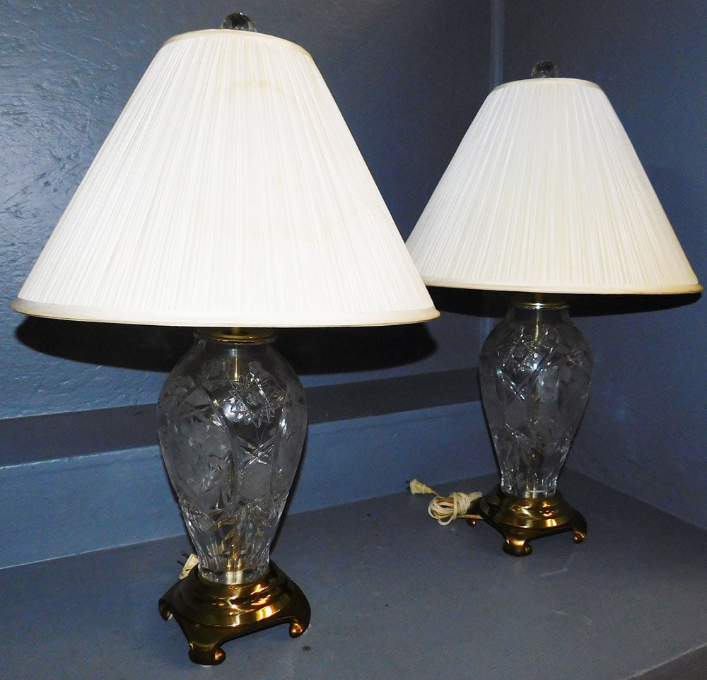 Pair Cut Glass Vases Made Into Lamps (1 of 5)