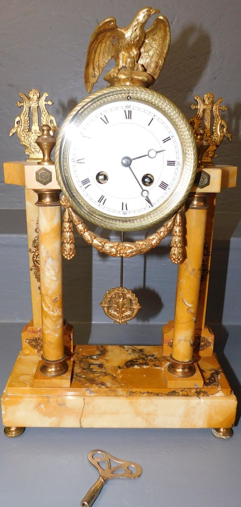 Antique French Marble & Gilt Bronze Portico Clock (1 of 5)