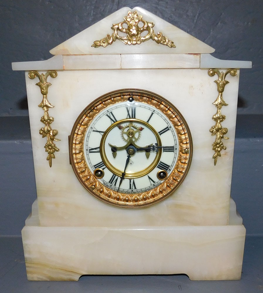 Antique Painted Metal Shelf Clock By Ansonia (1 of 6)