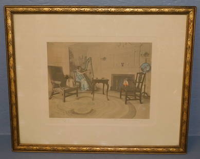 Large Signed Wallace Nutting Framed Interior Print Entitled "Harmony": Large Signed Wallace Nutting Framed Interior Print Entitled "Harmony". 24" x 20" ALL DESCRIPTIONS AND ANY CONDITION STATEMENT GIVEN BY LANGSTON AUCTION GALLERY ARE STRICTLY OPINIONS AND LANGSTON'S