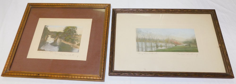 Two Signed Wallace Nutting Prints Entitled "Under Any Bridge" & "May River Banks" (1 of 5)
