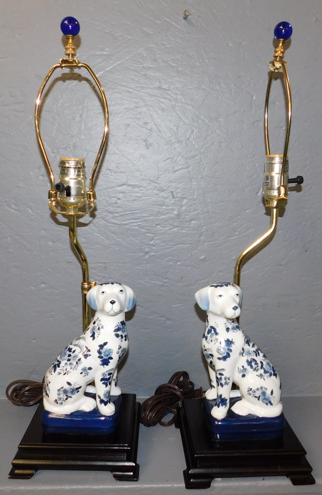 Pair Porcelain Dog Figures Made Into Lamps (1 of 3)