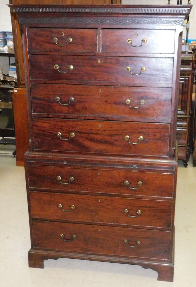 19th C English Mahogany Chest On Chest With Fluted Corner Columns (1 of 9)