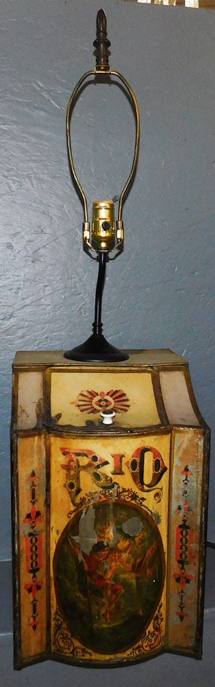 Antique Tole Painted Tea Canister Lamp (1 of 5)
