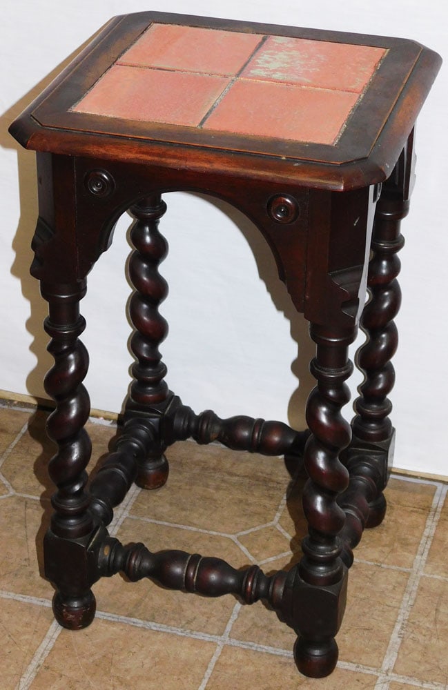 Antique Walnut Barley Twist Tile Top Plant Stand (1 of 4)