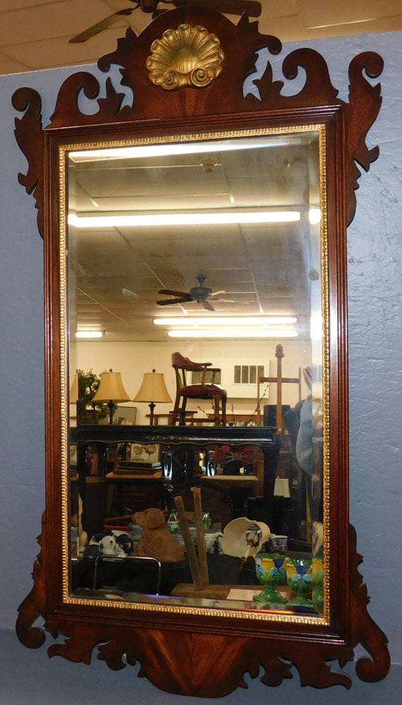 Mahogany Shell Crest  Beveled Glass Framed Mirror By Henkel Harris (1 of 5)