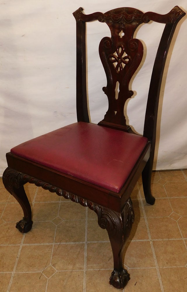 Mahogany Ball & Claw Feet Side Chair: Mahogany Ball & Claw Feet Side Chair. 38 1/2" H ALL DESCRIPTIONS AND ANY CONDITION STATEMENT GIVEN BY LANGSTON AUCTION GALLERY ARE STRICTLY OPINIONS AND LANGSTON'S SHALL HAVE NO RESPONSIBILITY FOR ERR