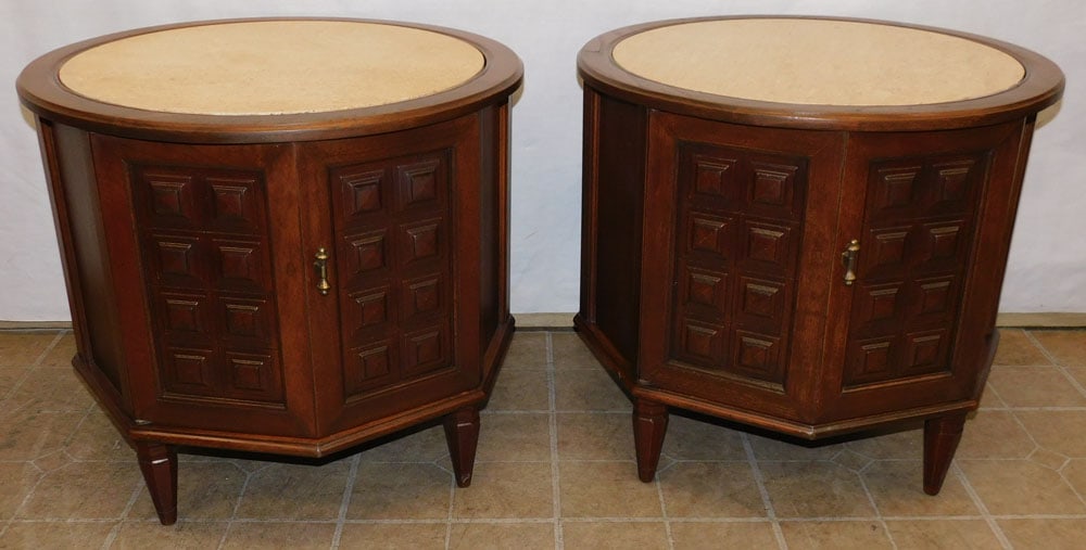 Pair Walnut Mid Century Modern End Tables With Marble Top Inserts (1 of 5)