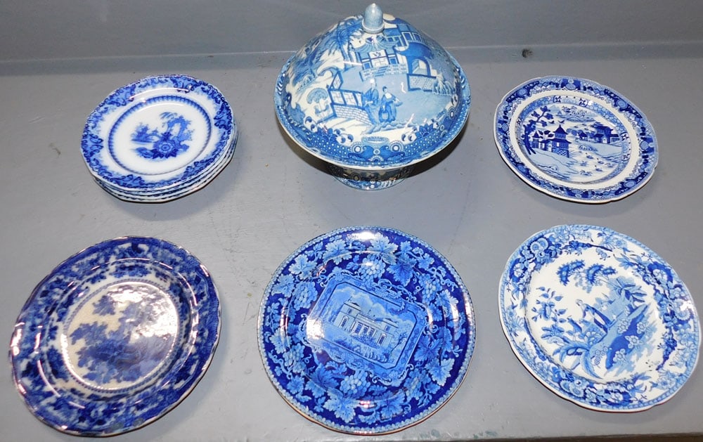 Lot Blue Transfer & Flow Blue Porcelain Items (1 of 9)
