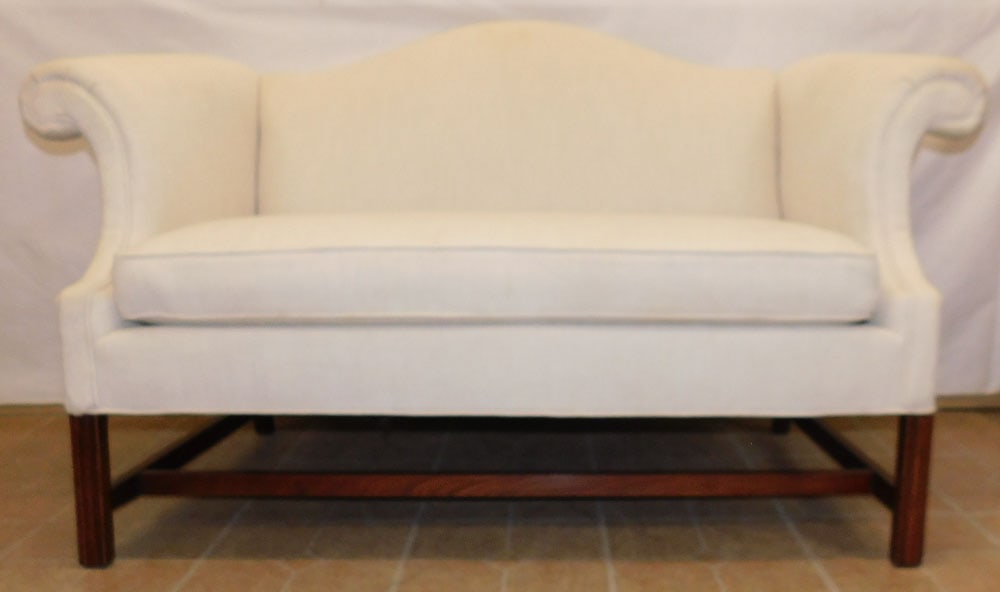 Upholstered Camel Back Chippendale Style Love Seat (1 of 5)