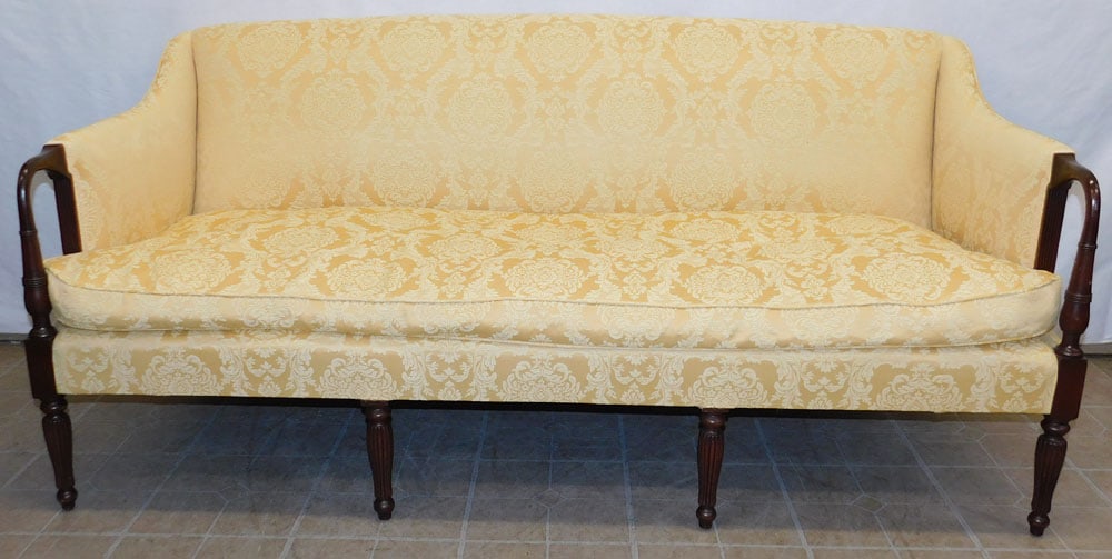 Mahogany Upholstered Sheraton Style Sofa (1 of 6)