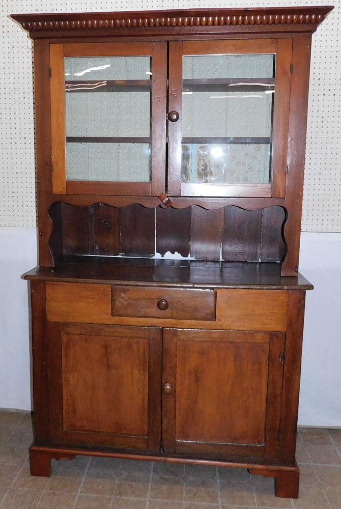 Antique Cherry Two Part Wall Cupboard With Glass Doors (1 of 8)