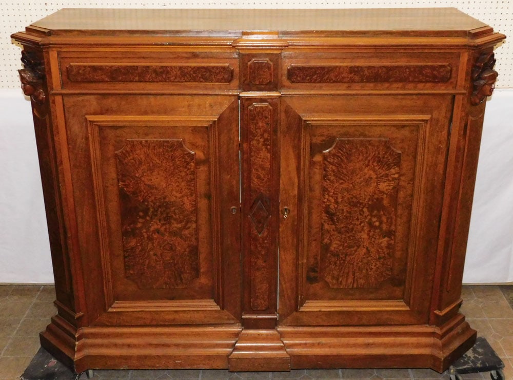 Victorian Walnut & Burl Walnut Cabinet With Birds Eye Maple Interior (1 of 14)