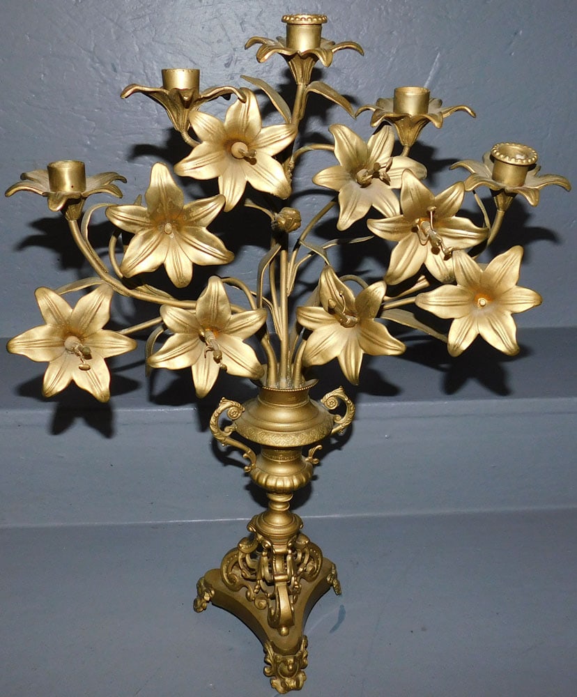 Brass Five Light Floral Candelabra (1 of 3)