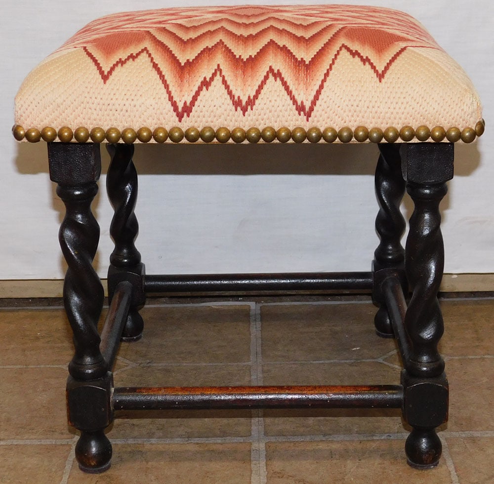 Walnut Barley Twist Stool With Needlepoint Top (1 of 4)