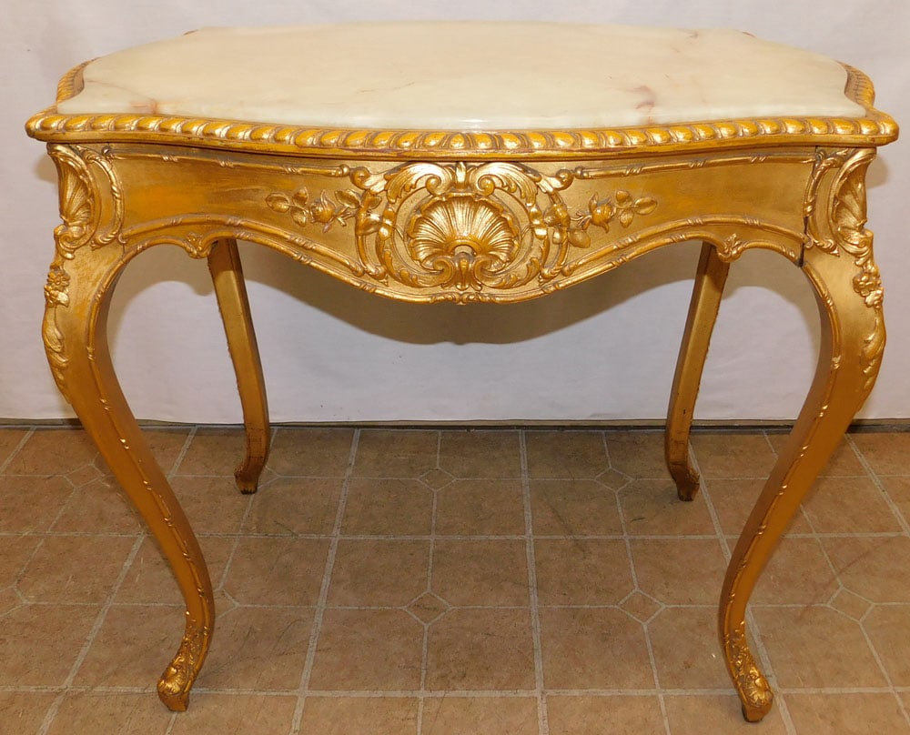 Antique Gilt Paint Decorated Onyx Top Parlor Table (1 of 7)