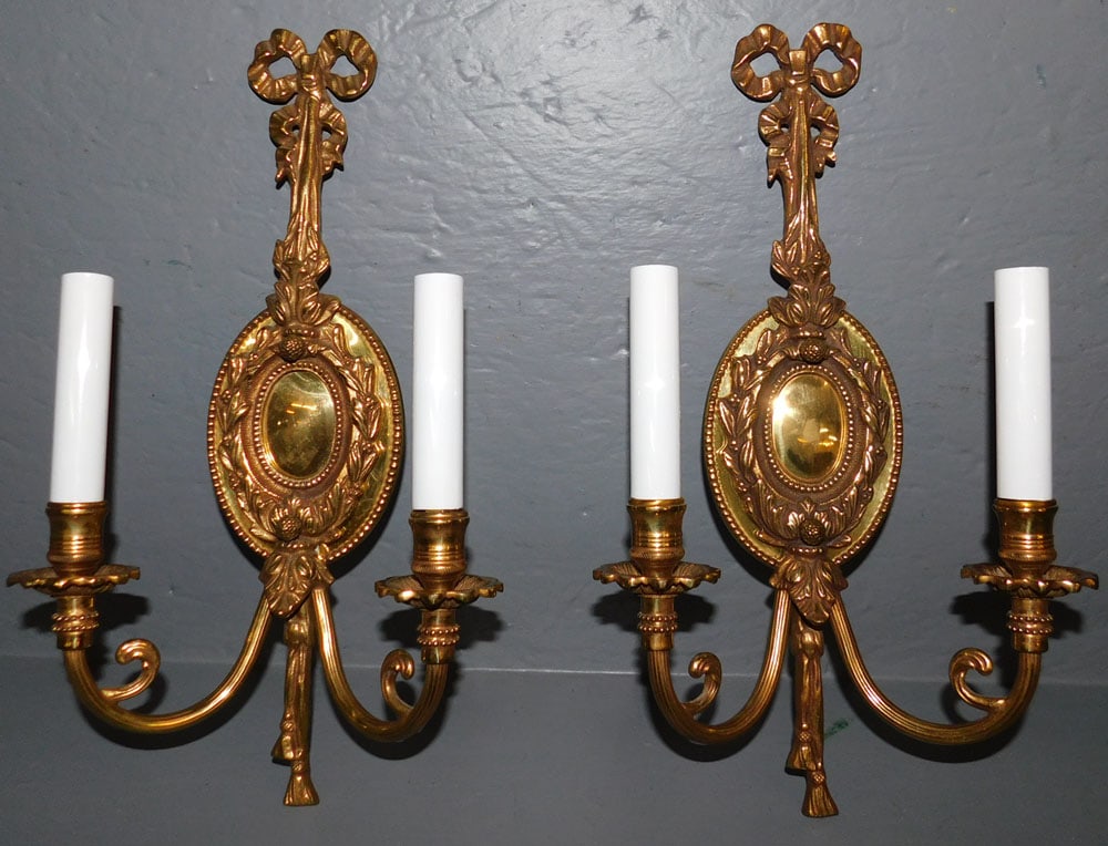 Pair Cast Brass Two Light Wall Sconces (1 of 5)