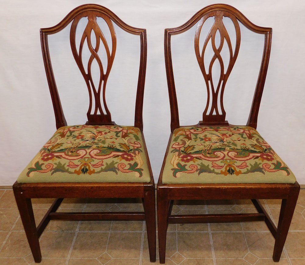 Pair 19th C Mahogany Hepplewhite Side Chairs With Needlepoint Seats (1 of 5)