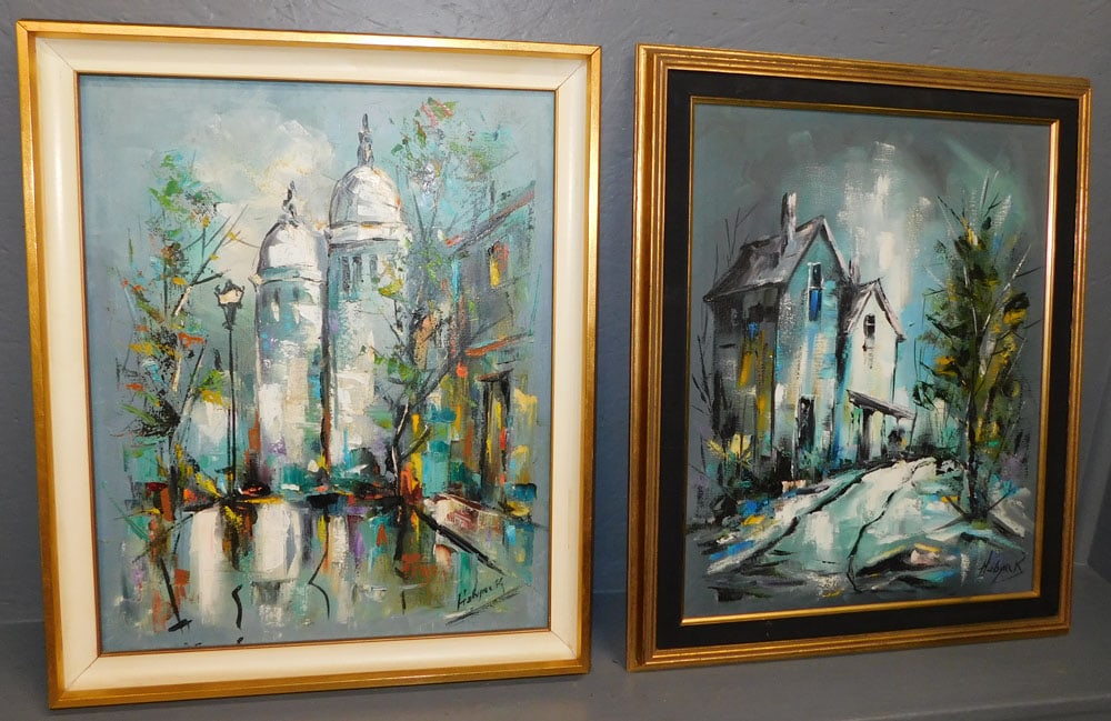 Two Framed Oil On Canvas House & Church Scene - Both Signed (1 of 7)