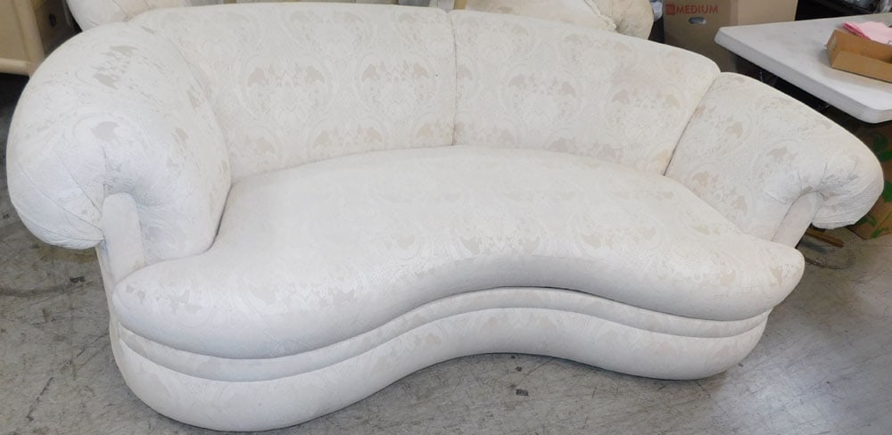 Upholstered Sofa: Upholstered Sofa. 85" W 30 1/2" H ALL DESCRIPTIONS AND ANY CONDITION STATEMENT GIVEN BY LANGSTON AUCTION GALLERY ARE STRICTLY OPINIONS AND LANGSTON'S SHALL HAVE NO RESPONSIBILITY FOR ERRORS OR OMISSIO