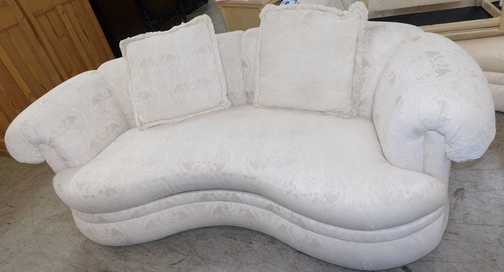 Upholstered Sofa: Upholstered Sofa. 85" W 30 1/2" H ALL DESCRIPTIONS AND ANY CONDITION STATEMENT GIVEN BY LANGSTON AUCTION GALLERY ARE STRICTLY OPINIONS AND LANGSTON'S SHALL HAVE NO RESPONSIBILITY FOR ERRORS OR OMISSIO