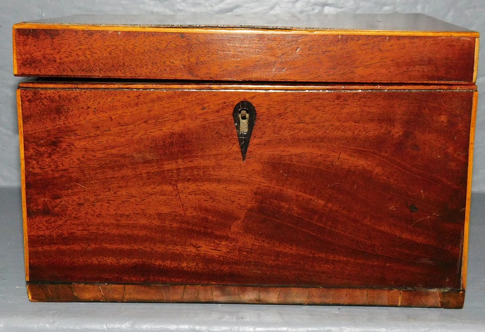 19th C Mahogany Inlay Tea Caddy (1 of 5)
