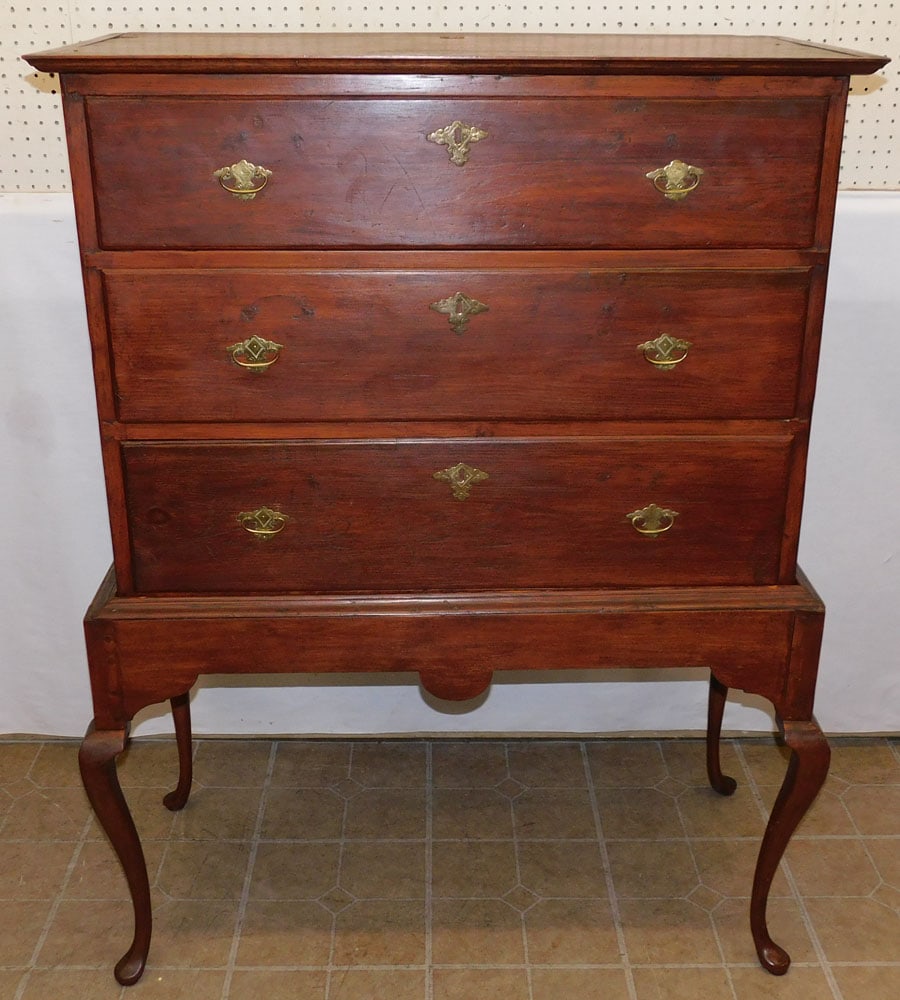19th C New England Pine Two Part Red Wash Chest On Stand (1 of 11)