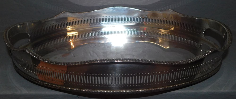 William Adams Sheffield Gallery Tray: William Adams Sheffield Gallery Tray. 14 1/2" X 10" ALL DESCRIPTIONS AND ANY CONDITION STATEMENT GIVEN BY LANGSTON AUCTION GALLERY ARE STRICTLY OPINIONS AND LANGSTON'S SHALL HAVE NO RESPONSIBILITY FOR