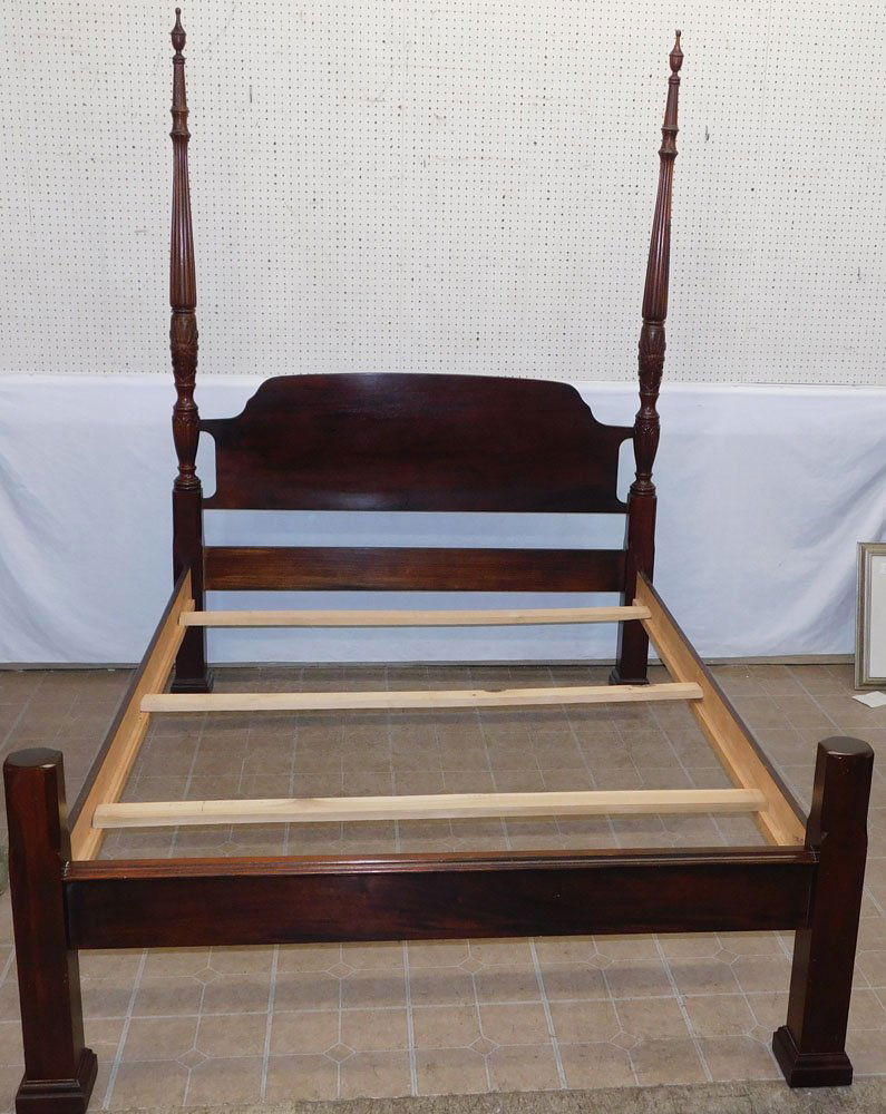 Mahogany Queen Size Rice Carved Four Poster Bed (1 of 8)