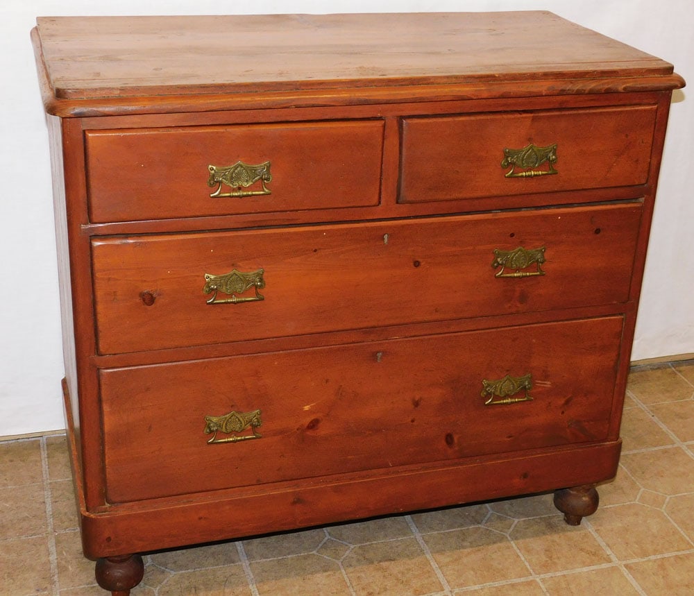 Antique English Pine 2/2 Drawer Chest with Dovetailed Molding (1 of 5)